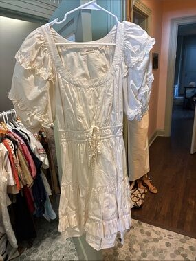 Ulla Johnson Cream Ruffle-Sleeve Drawstring Mini Dress